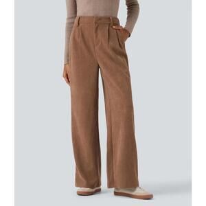 HALARA Wide Leg Corduroy Trousers in Brown